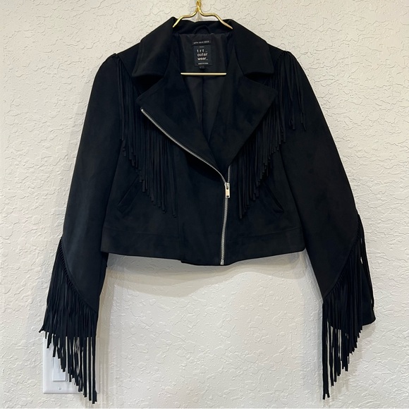 Zara Jackets & Blazers - Zara Black Fringe Faux Suede Moto Jacket Cropped Western